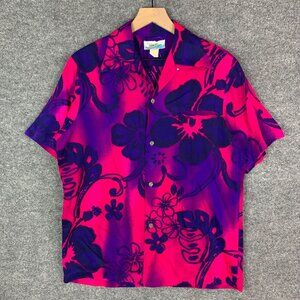 Vintage 1950s PENNEY'S Hawaii Rayon Hawaiian‎ Floral Shirt Buttons Down Large